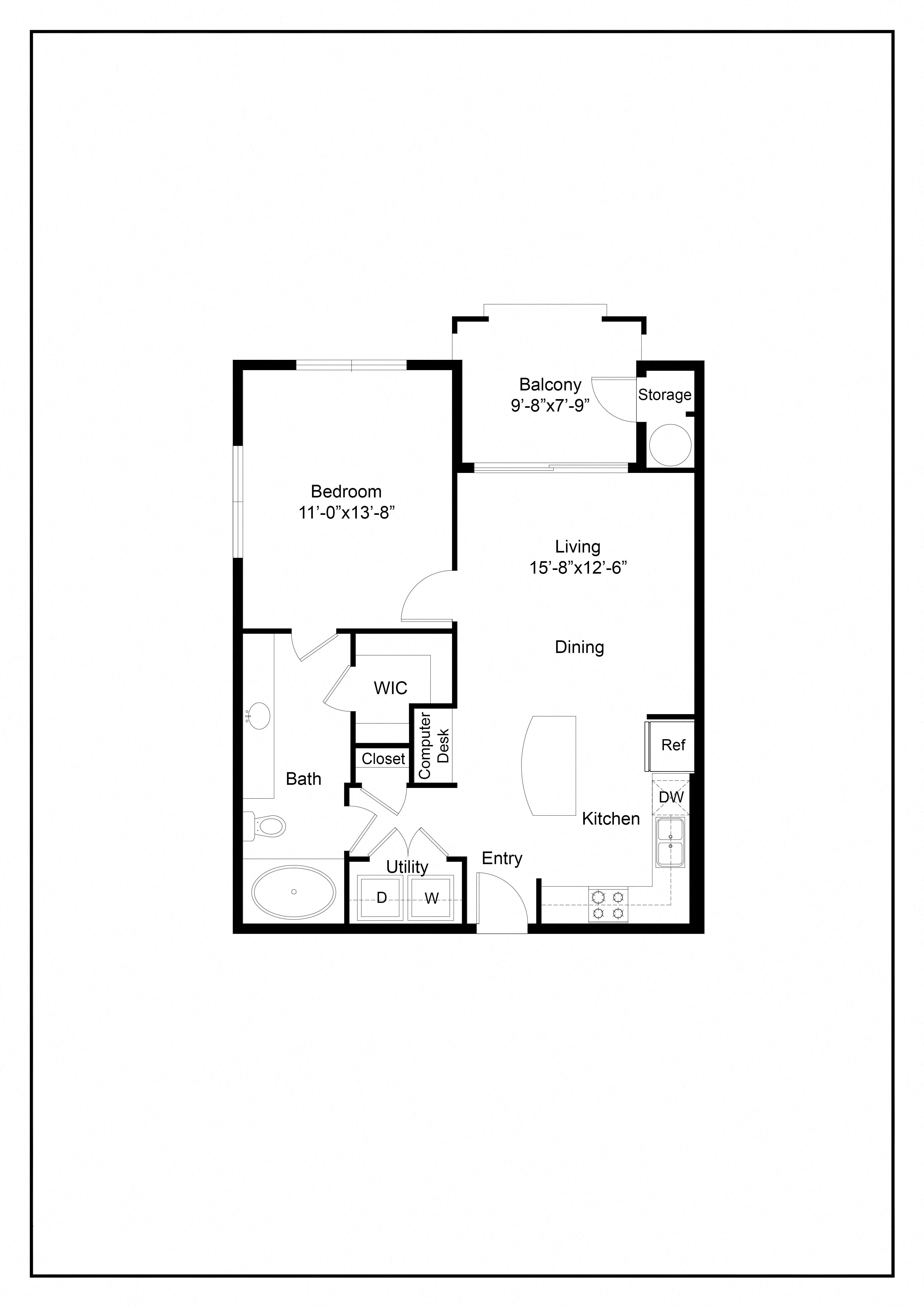 One Bedroom A2 Floor Plan